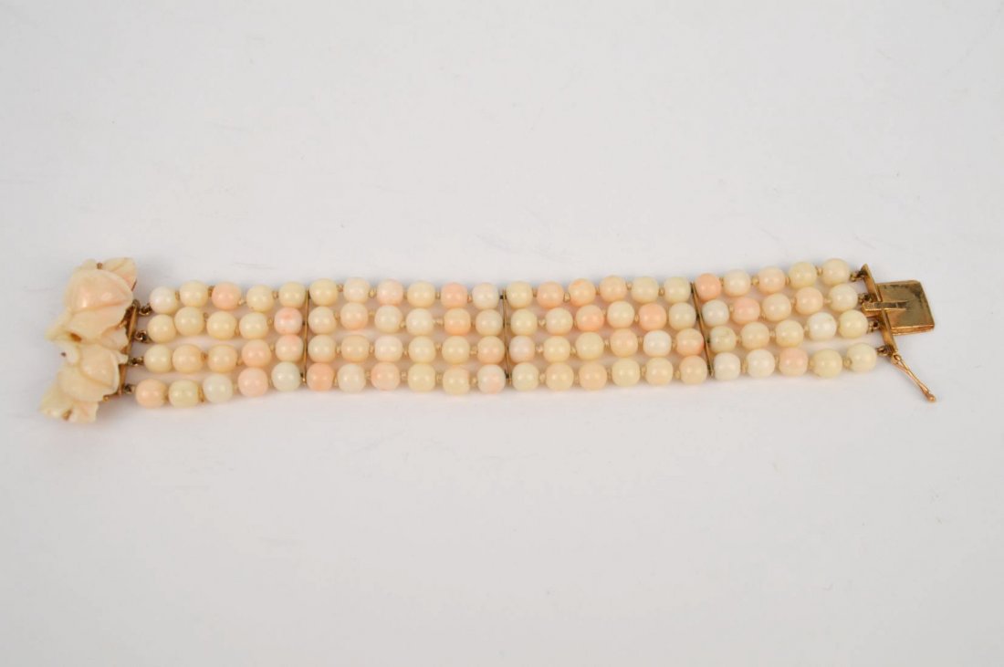 14k Yellow Gold Coral Bracelet. Size 6.5" with 1" (1 of 5)