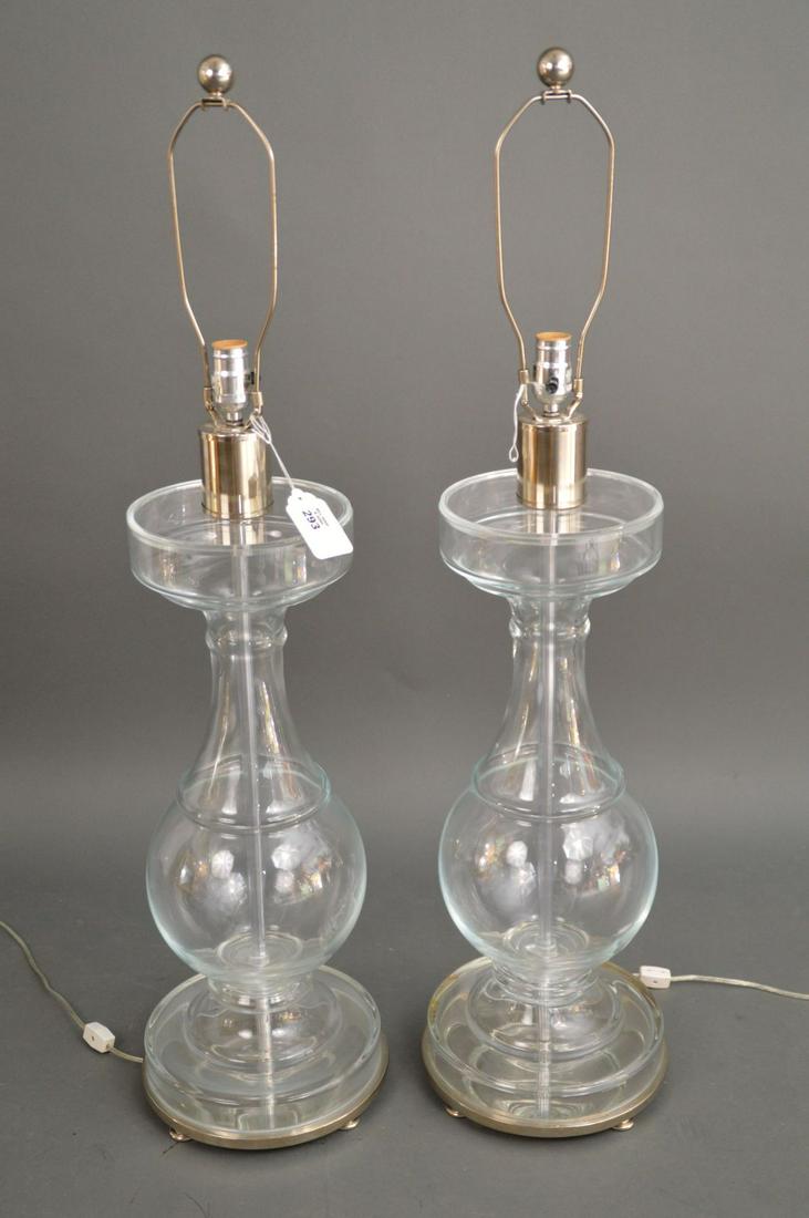 Pair Large Glass and Lucite Vase Form Lamps & Shades, (1 of 4)