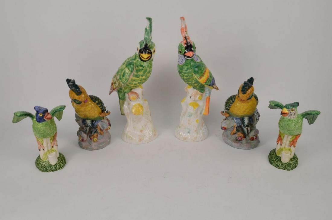 6 Ceramic Parrots, Pair Chelsea House, Pair Italian and (1 of 3)
