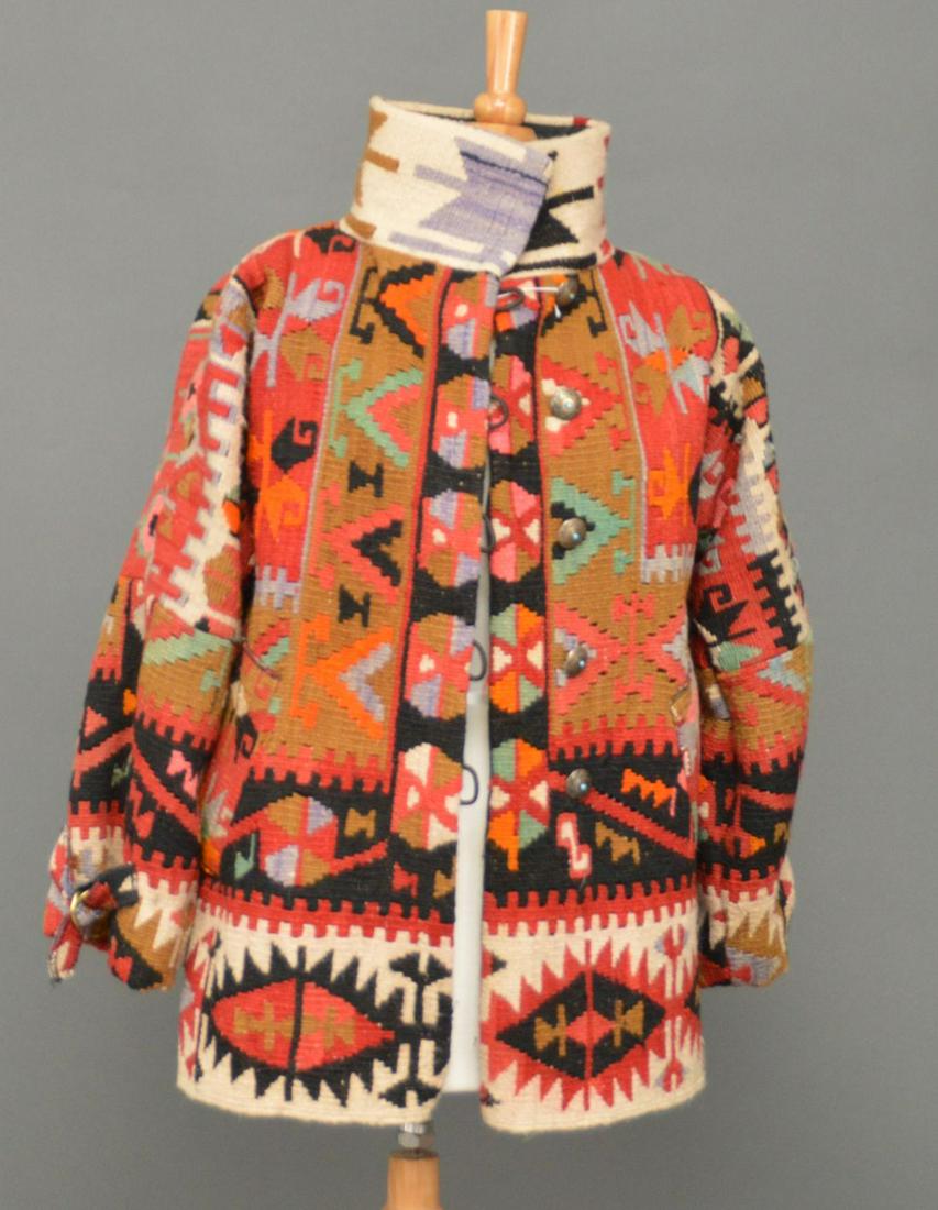 Kilim Jacket, Lhasa, USA label, Silver & turquoise: Kilim Jacket, Lhasa, USA label, Silver & turquoise buttons, 2 pockets, lined (good condition)