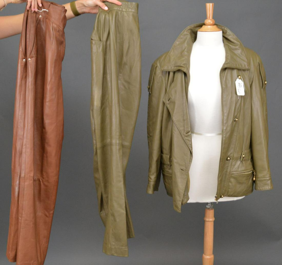 2 pc. Vintage Leather Pant Suit, Olive Green, Rudi (1 of 12)