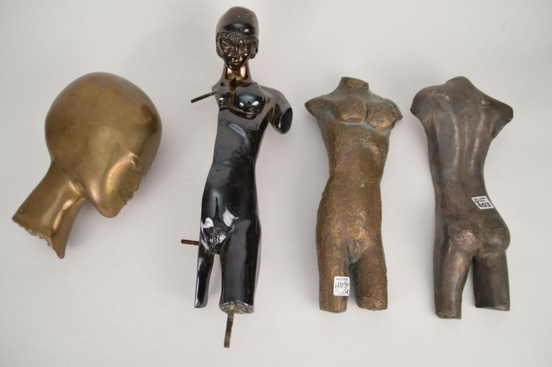 4 Unusual Bronze Sculptures, 3 Torso's & 1 Head signed (1 of 7)
