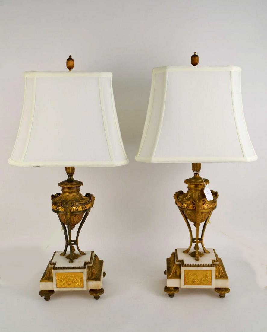 PAIR GILT BRONZE & MARBLE FIGURAL LAMPS.  Condition: no (1 of 15)
