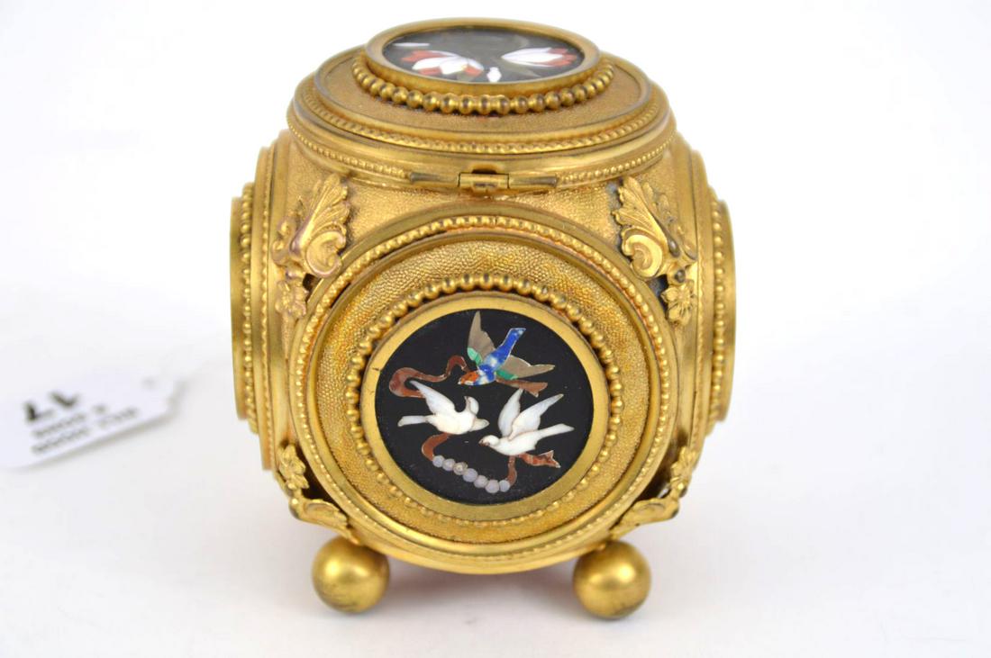Pietra Dura Antique 5 panel Jewel Casket with Lock, 4"h: Pietra Dura Antique 5 panel Jewel Casket with Lock, 4"h (no key)