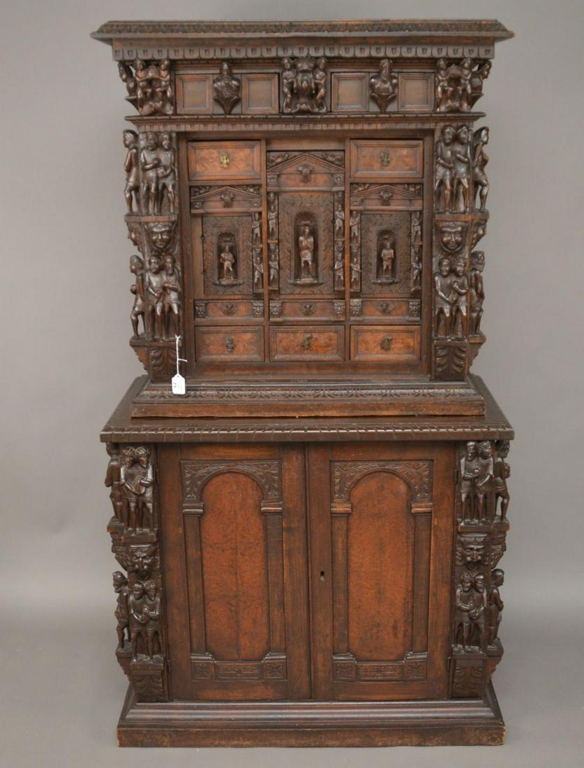 Heavily Carved Continental Court 2 pc. Cupboard, 65"h x (1 of 14)