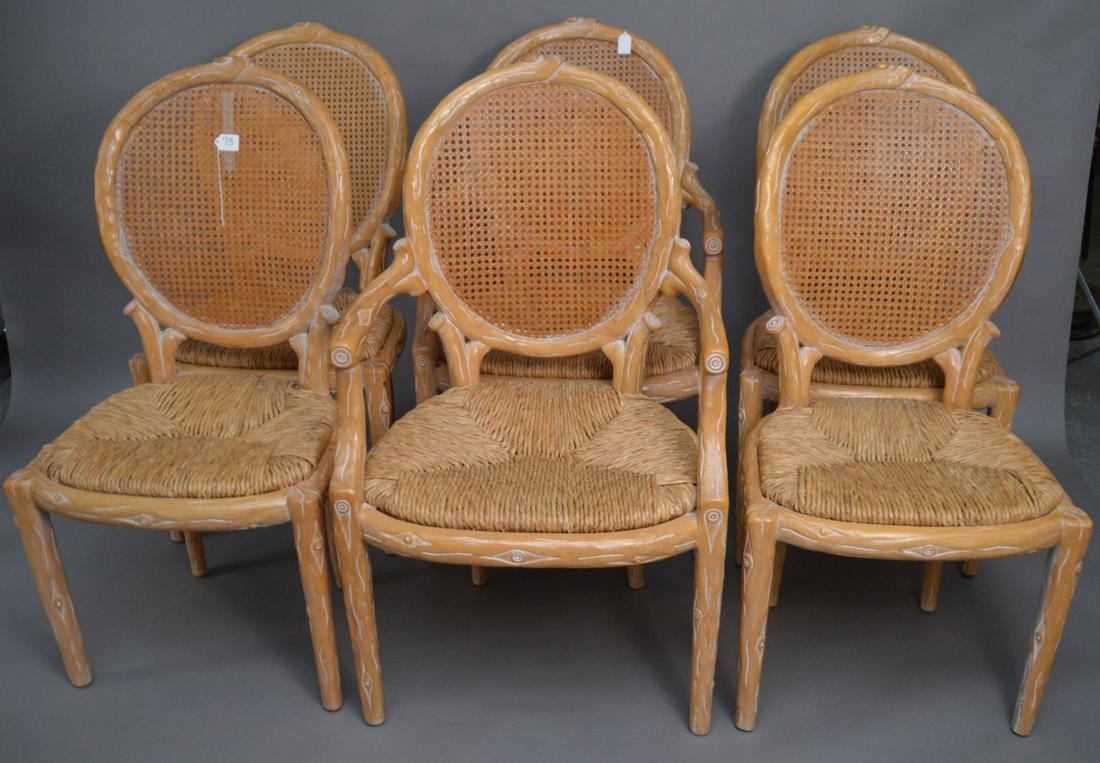 Set of 6 Light Color Italian Faux Bois frame Caned (1 of 4)