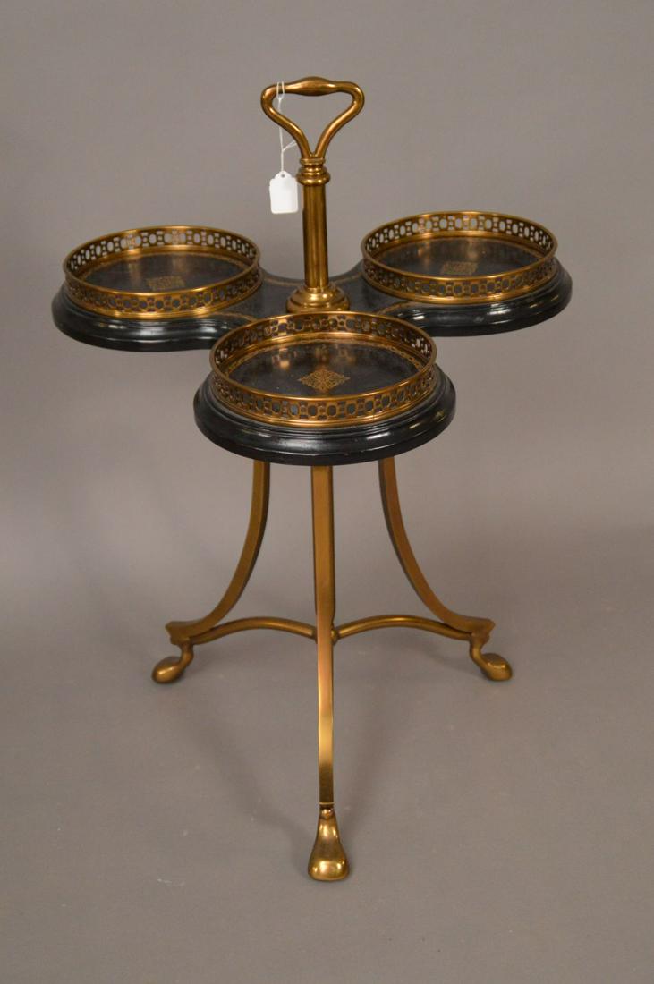 La Barge 3 Section Leather & Brass Side Table, 32" x (1 of 3)