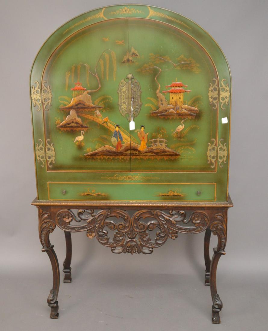 Green Chinoiserie display cabinet, oriental hardware (1 of 7)