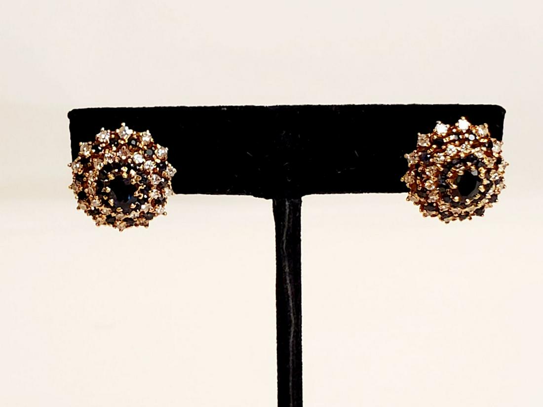 14k Yellow Gold Blue Sapphire & Diamond Earrings.: 14k Yellow Gold Blue Sapphire & Diamond Earrings. Approx 1.5 tcw. Total weight 7.5 dwt. Condition good normal wear.