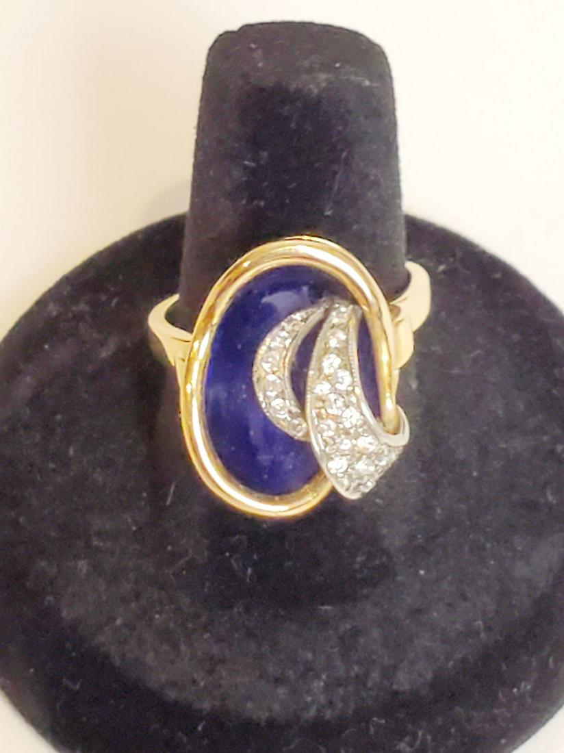 14k Yellow Gold Diamond Enamel Ring.  Size 7.25 weight (1 of 5)