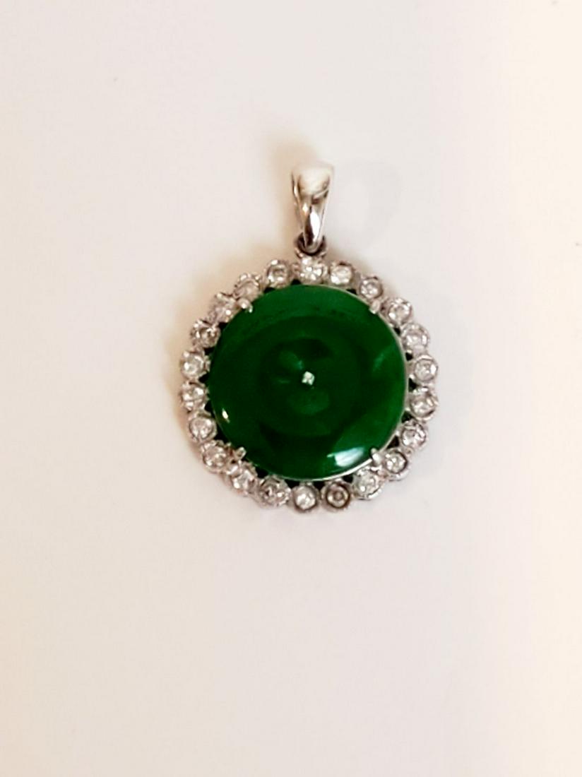 18K White Gold Jade Diamond Pendant. Size 1" weight 2.8 (1 of 4)