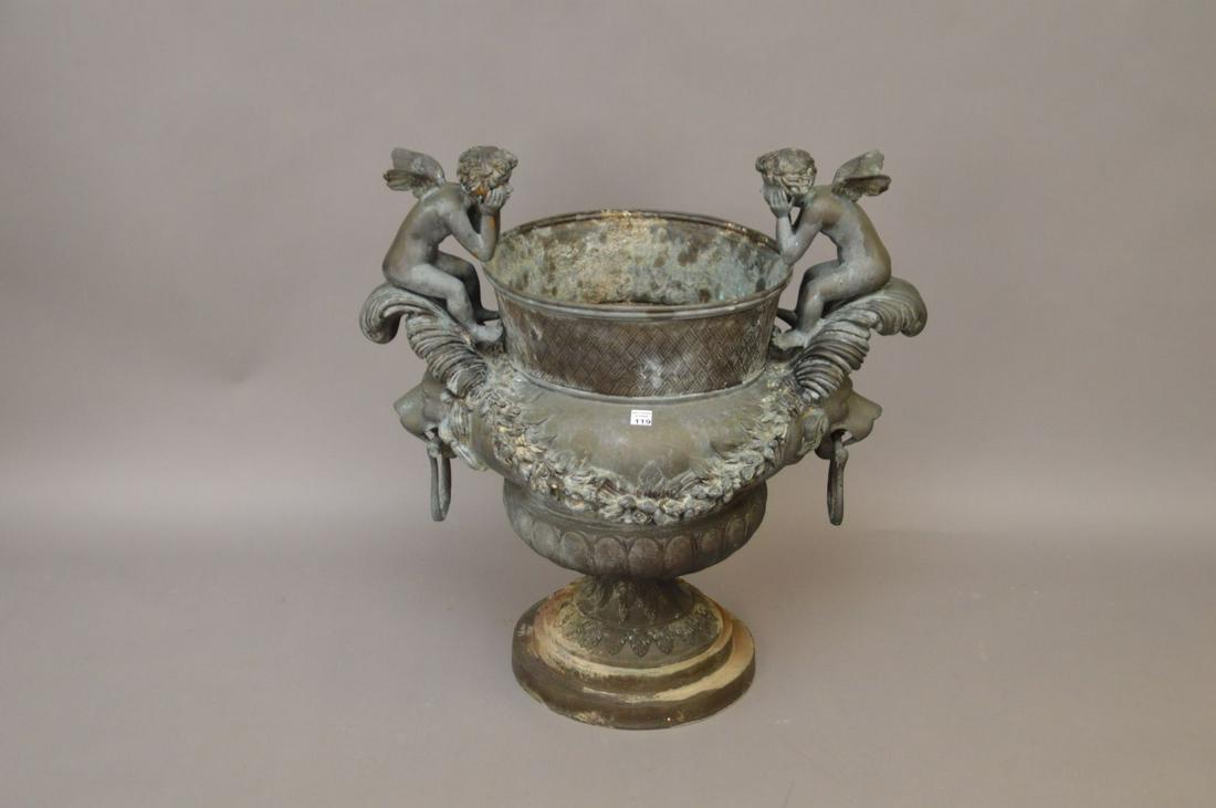 Bronze Garden Planter with pair of Putti handles, 31" x (1 of 5)