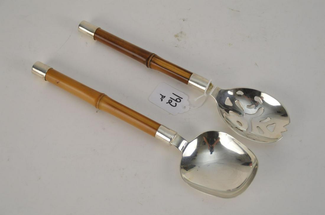 ARGENTA PLATERIA BAMBOO & STERLING SALAD SERVERS. (1 of 2)