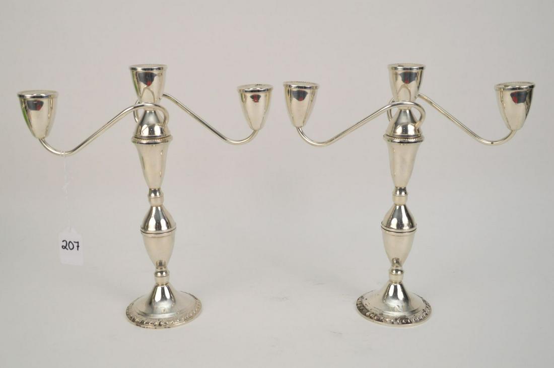 PAIR STERLING 3 LIGHT CANDELABRA.  Condition: no damage (1 of 3)