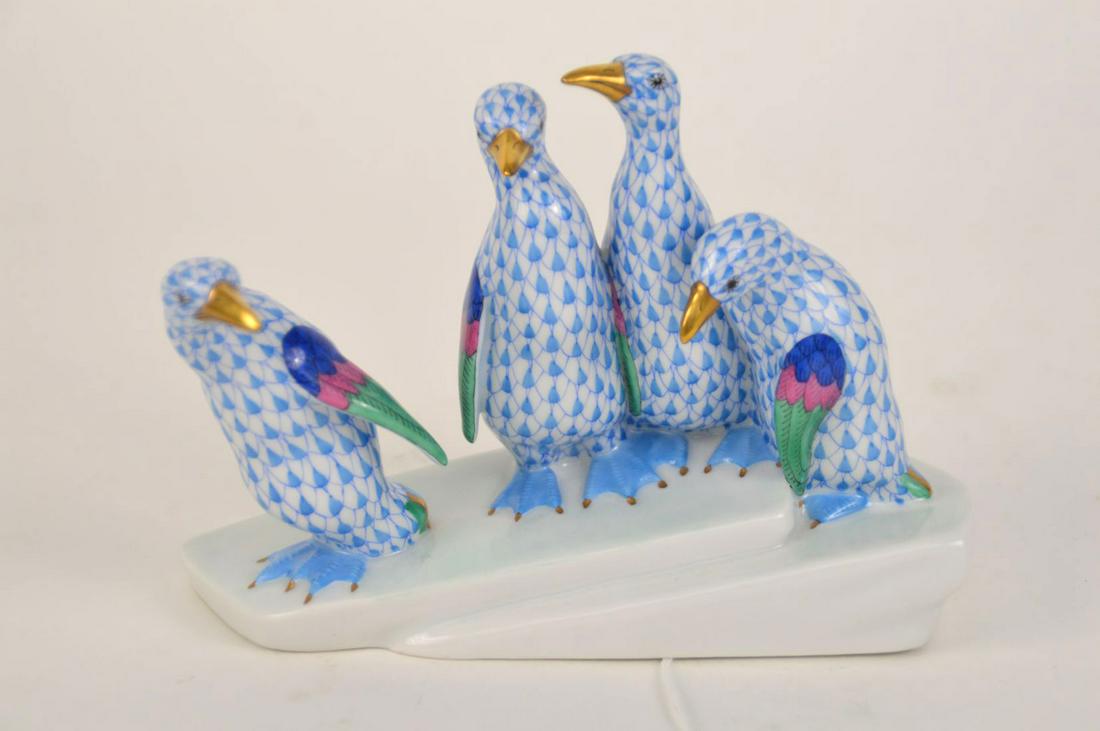 HEREND PORCELAIN FISHNET PENGUIN GROUP.  Condition: (1 of 6)