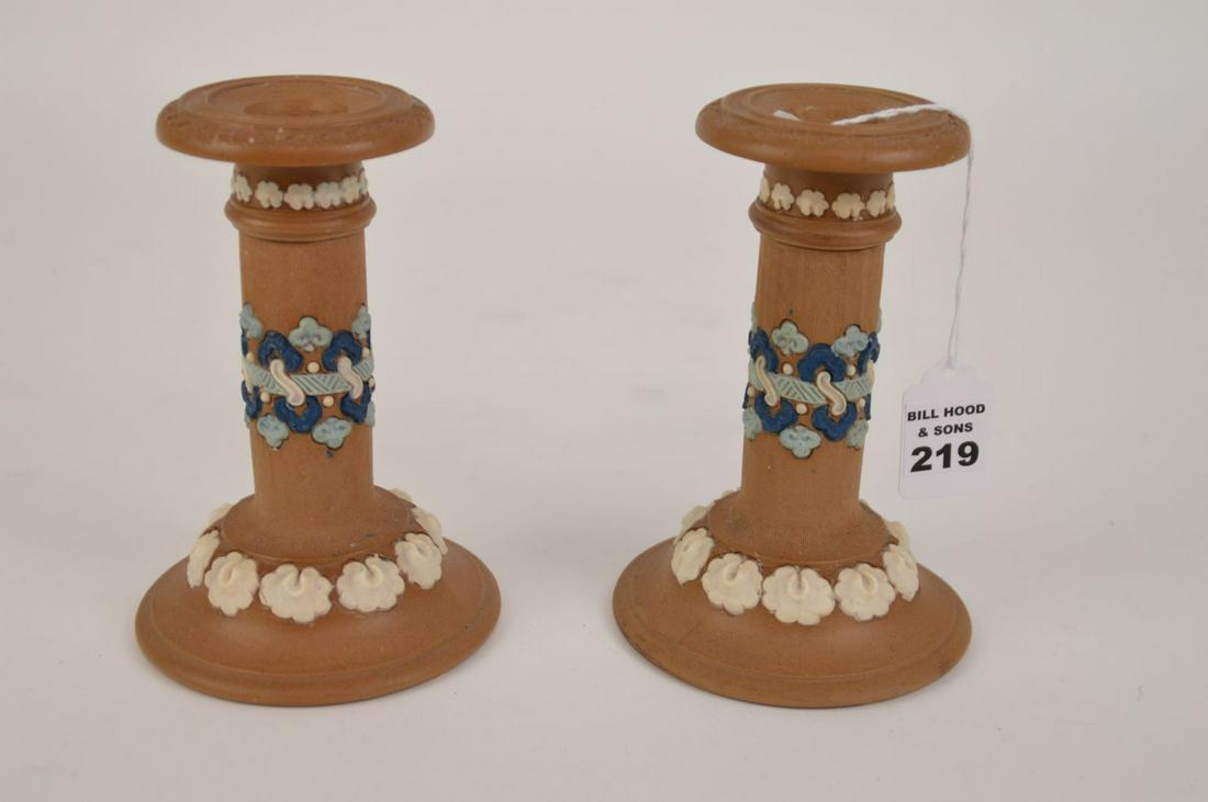PAIR ROYAL DOULTON SILICON POTTERY CANDLESTICKS. (1 of 6)