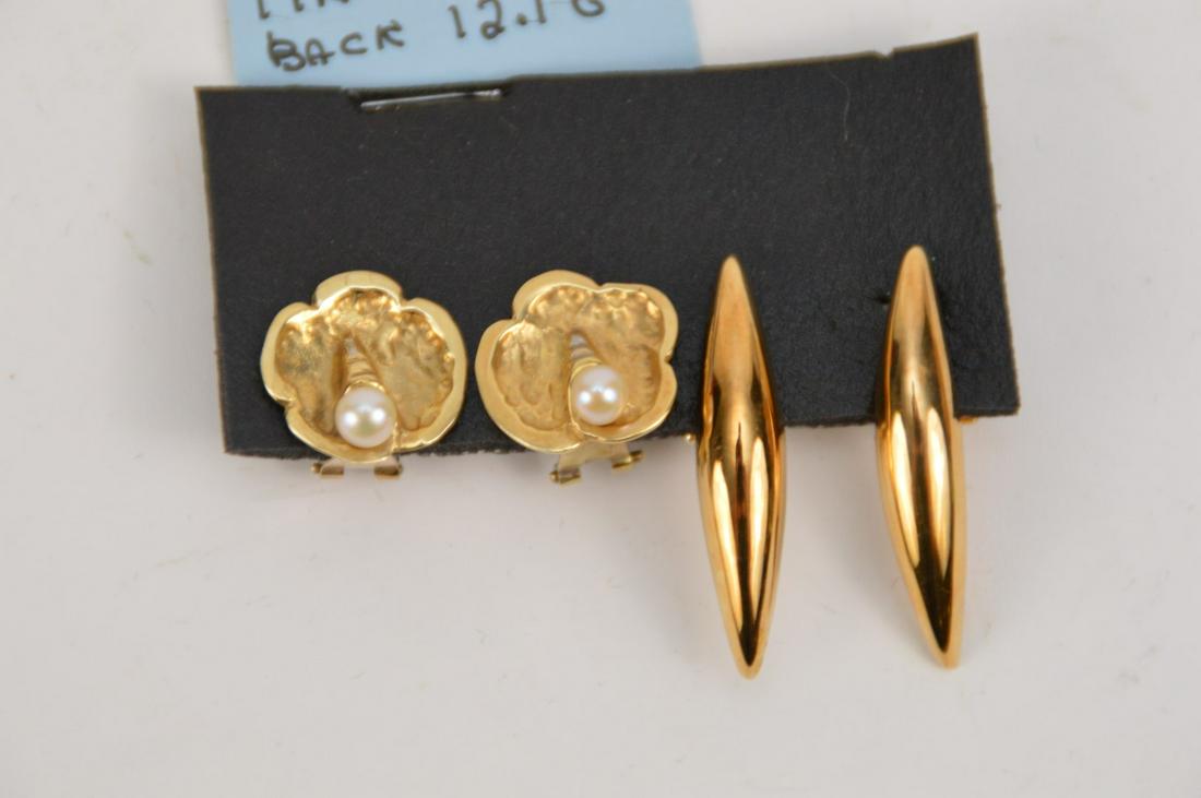 2 Pair of 14kt Yellow Gold Omega Back Earrings, (1 of 3)