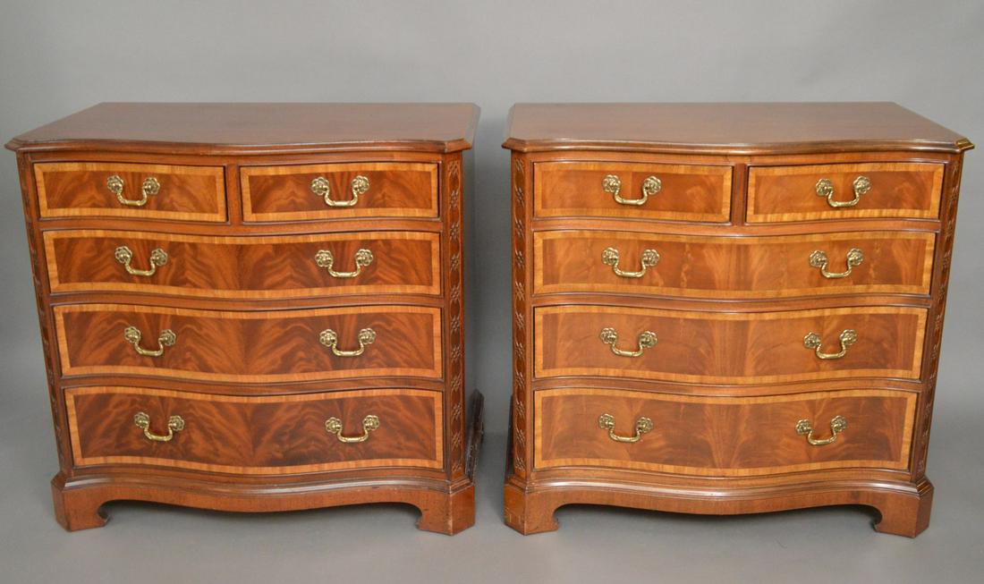 Pair Mahogany Serpentine 5 Drawer Chests, Hickory, 33"h (1 of 7)