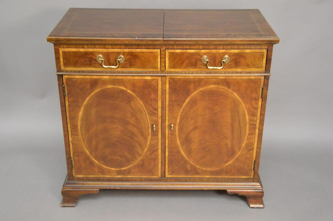 Henredon Inlaid Mahogany Cabinet Folded Hinged Surface: Henredon Inlaid Mahogany Cabinet Folded Hinged Surface Over Cabinet Doors, 34"h x 37"w x 19"dextensions
