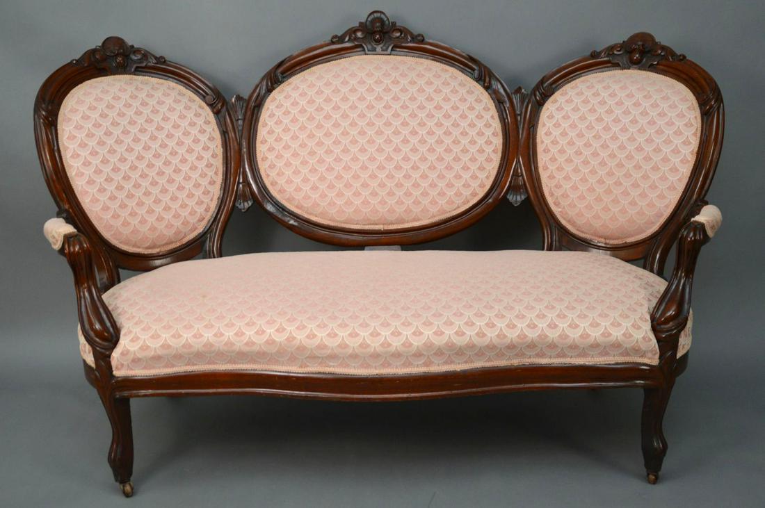 Victorian Cameo Back Carved Mahogany Sofa with Pink (1 of 9)