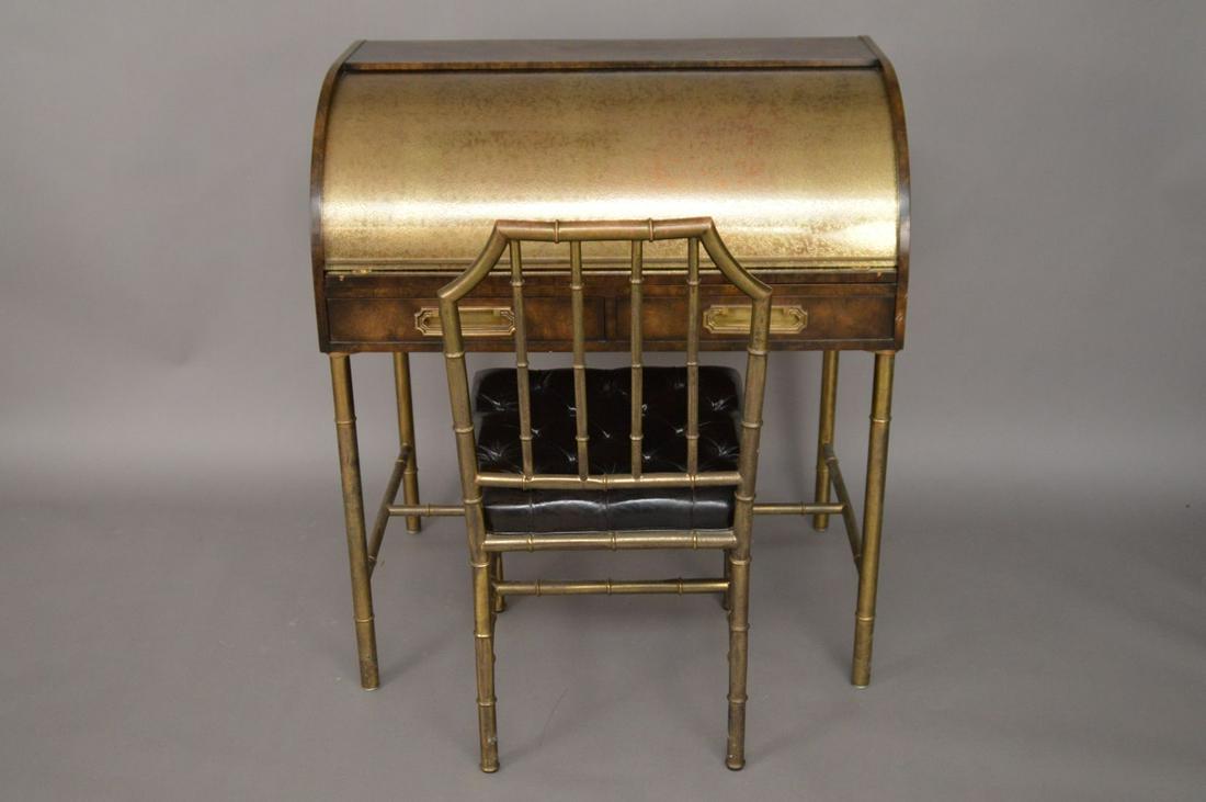 Mastercraft Burl Desk with Brass Cylinder Roll Top, (1 of 9)
