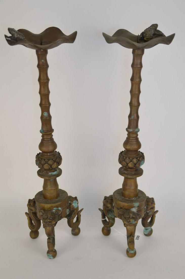 PAIR OF TALL ASIAN MOTIF CANDLE STICKS BRASS AND BRONZE (1 of 11)