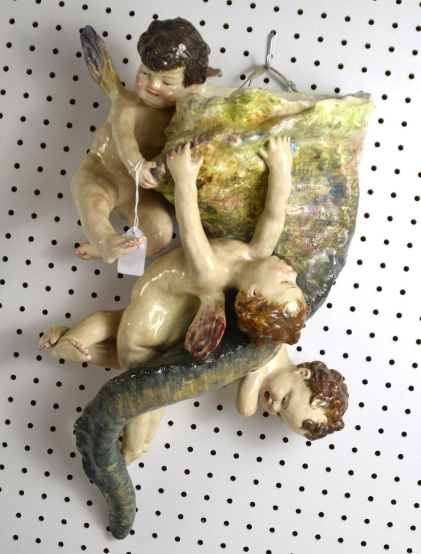 Pottery Cornucopia & Angelic Figure Wall Pocket, 21"h (1 of 8)