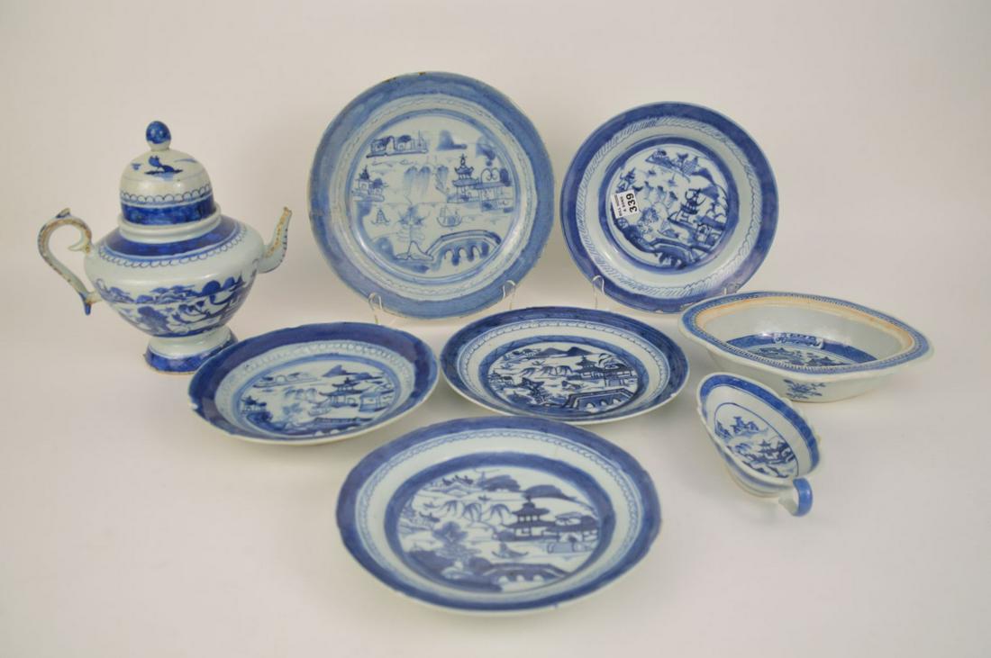 Old Canton Assorted Plates (one teapot spout as is) (1 of 12)