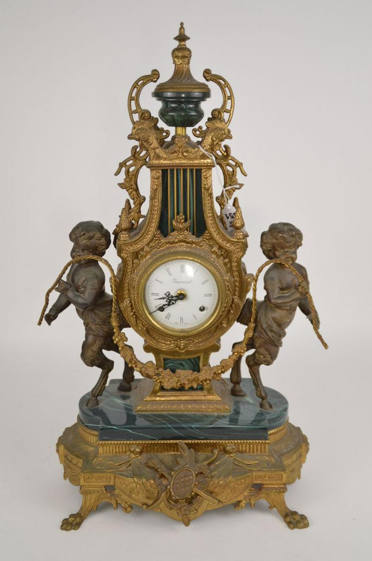 Gilt Metal French Figural shelf clock with green (1 of 9)