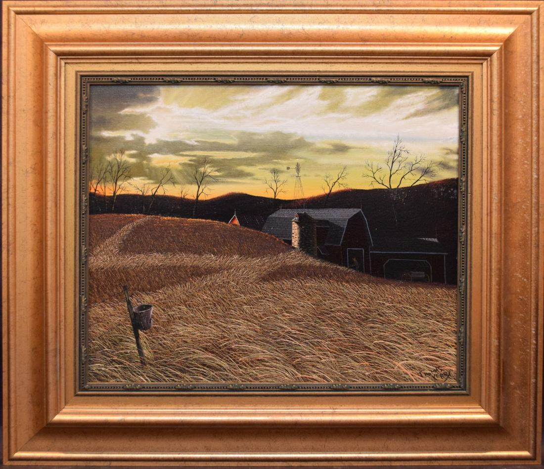 Thomas Kerry (New York 20/21st century) oil on canvas,: Thomas Kerry (New York 20/21st century) oil on canvas, Landscape barn farm scene, 20 x 24 inches
