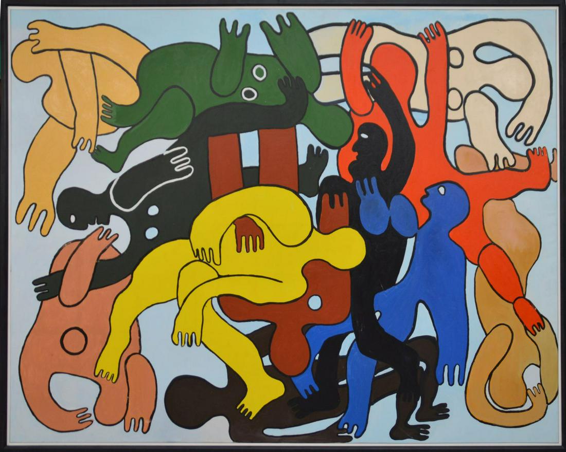 Large impressive oil on canvas after F. Leger, colorful (1 of 6)