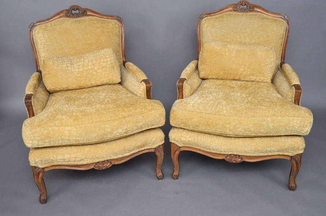 Pair French Provincial Carved Frame Arm Chairs, Faux (1 of 5)