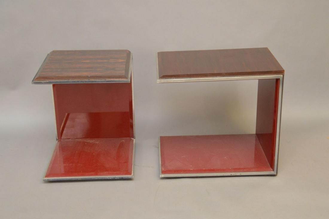 2 Mid-Century Wood End Tables With Red Lacquer Interior (1 of 8)