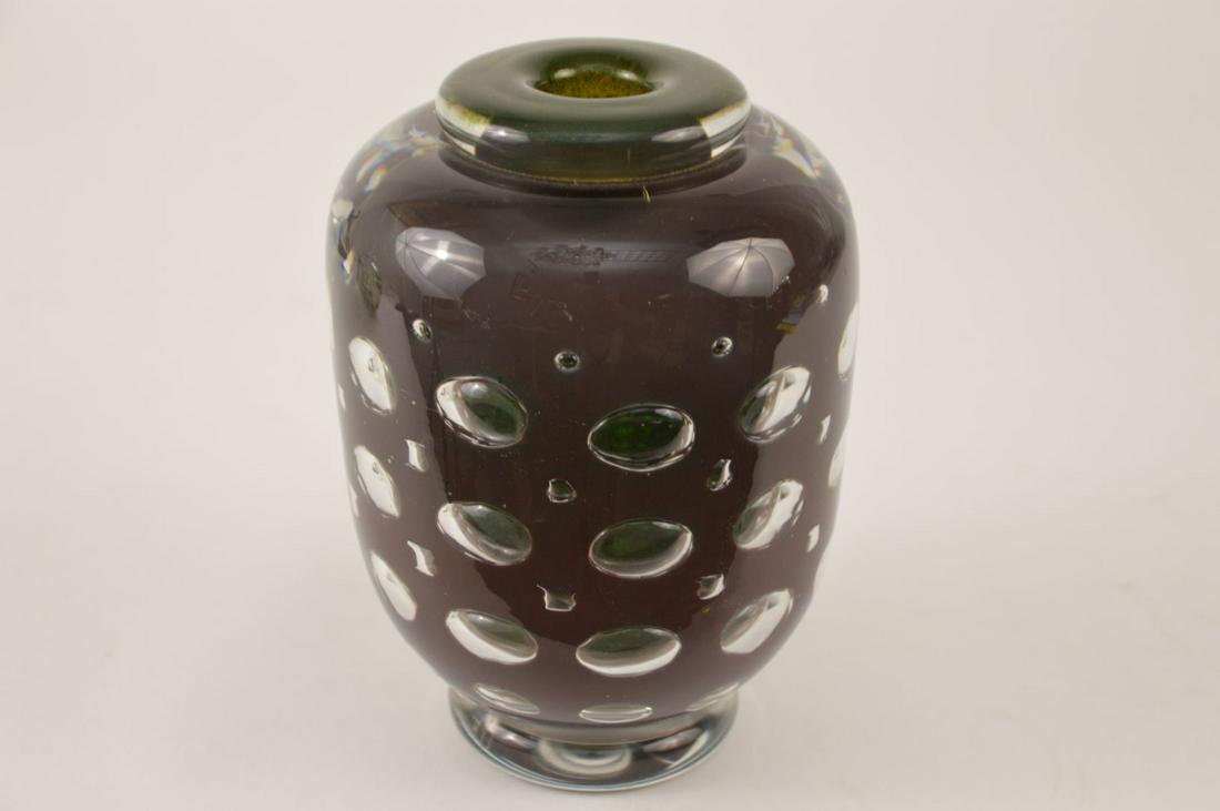 ORREFORS ARIEL ART GLASS BY EDVIN OHLSTROM mid century: ORREFORS ARIEL ART GLASS BY EDVIN OHLSTROM mid century modern design, thick heavy glass with encased bubbles, fully signed, dated 1945 and numbered on bottom m344, 7-1/2 tall x 5-1/2 wide -