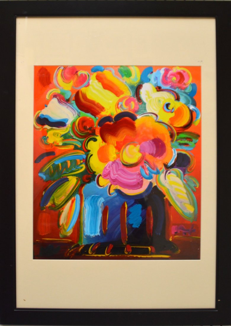 Peter Max (AMERICAN 1937) Mixed Media ABSTRACT FLOWERS: Peter Max (AMERICAN, 1937) Original Mixed Media "ABSTRACT FLOWERS V " - 2004, Signed MAX lower right, 19-1/2 x 16-1/2