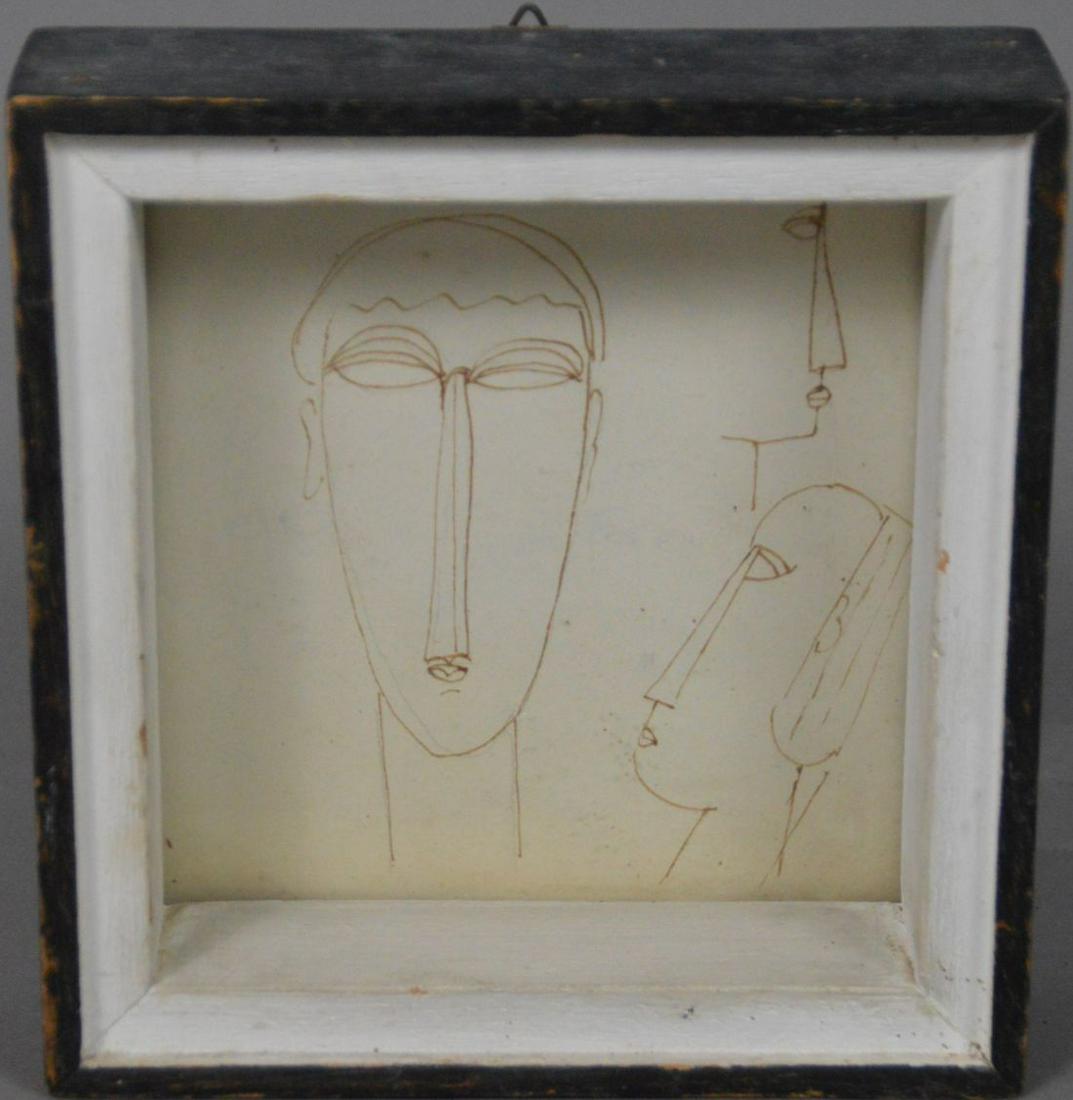 Attributed to: Amedeo Modigliani (ITALIAN, 1884–1920): Attributed to: Amedeo Modigliani (ITALIAN, 1884–1920) Face drawing, 5-1/2 x 5 inches