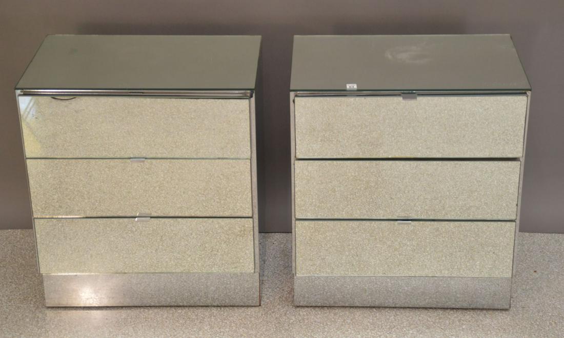 Tall Mirrored Chest with 2 mirrored nightstands,: Tall Mirrored Chest with 2 mirrored nightstands, Nightstands: H 28 W 25 D 17, Chest: H 52 W 40 D 21