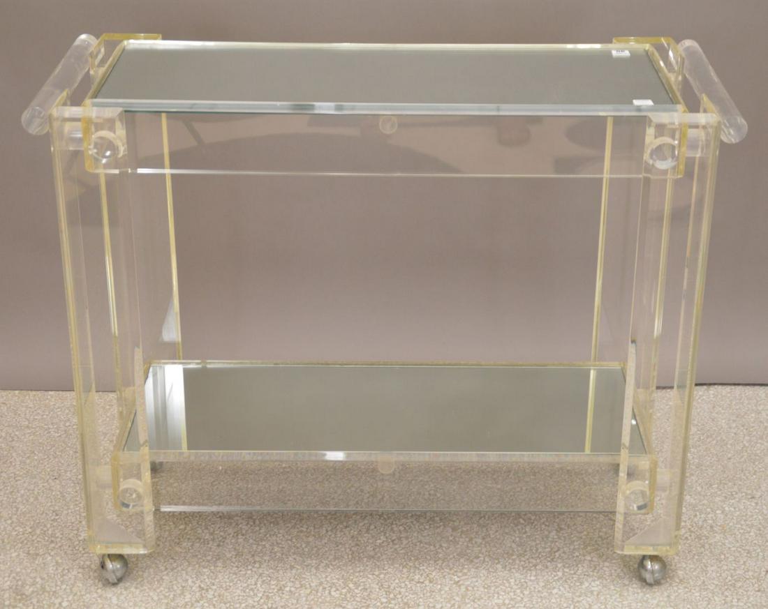 Lucite and glass rolling Bar, 31h x 39 wide x 16: Lucite and glass rolling Bar, 31h x 39 wide x 16 deep-inches