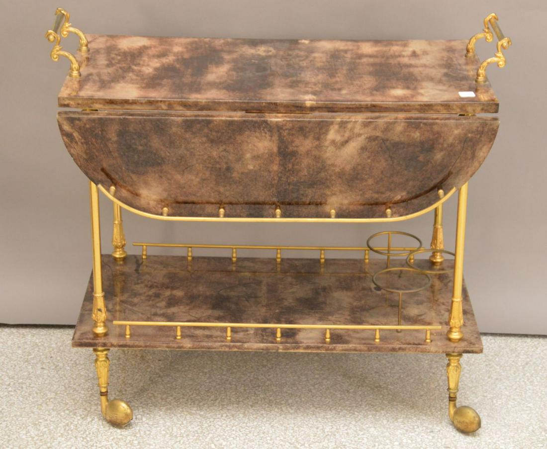 Goat Skin Lacquer Tea Wagon, 29"h x 31"w x 17": Goat Skin Lacquer Tea Wagon, 29"h x 31"w x 17"