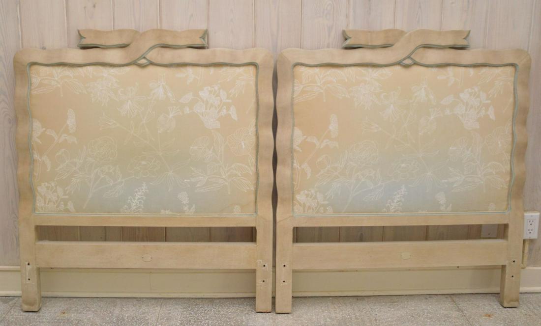 Pair Baker Headboards, faded upholstery, 40 x 45 inches: Pair Baker Headboards, faded upholstery, 40 x 45 inches