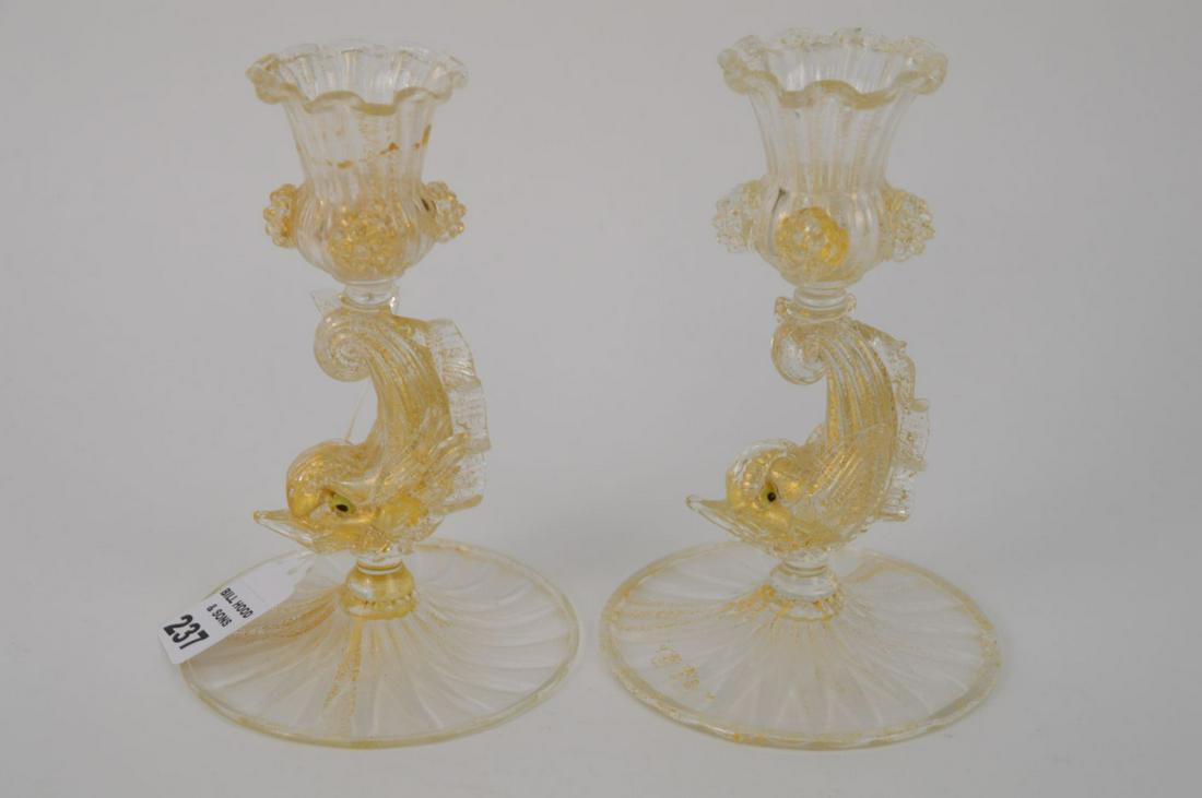 Pair of Vintage Venetian Dolphin form candlesticks: Pair of Vintage Venetian Dolphin form candlesticks approx. 7 inches tall, couple small damages