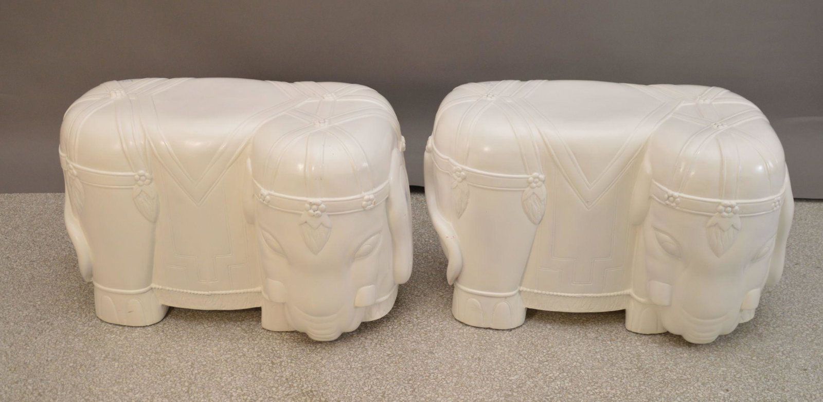 Pair Painted Maitland Smith Composition Elephant Side: Pair Painted Maitland Smith Composition Elephant Side Tables