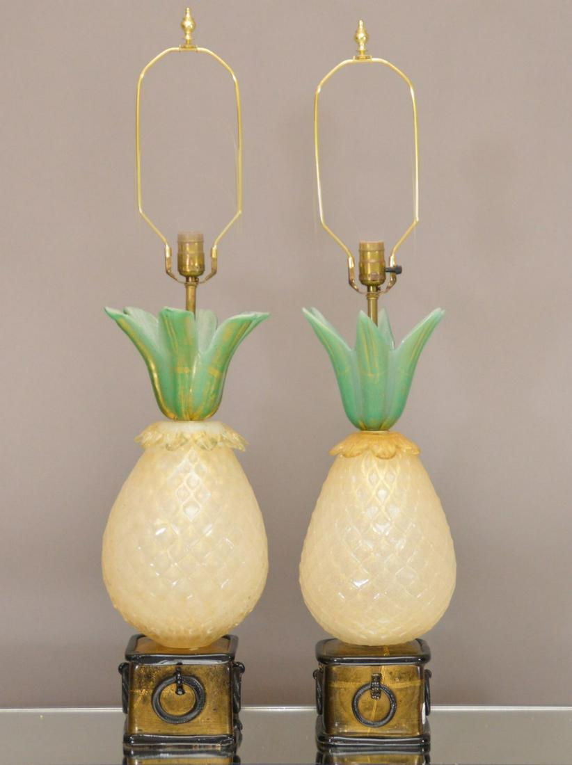 Pair Vintage Murano glass Pineapple Lamps, 24"h: Pair Vintage Murano glass Pineapple Lamps, 24"h