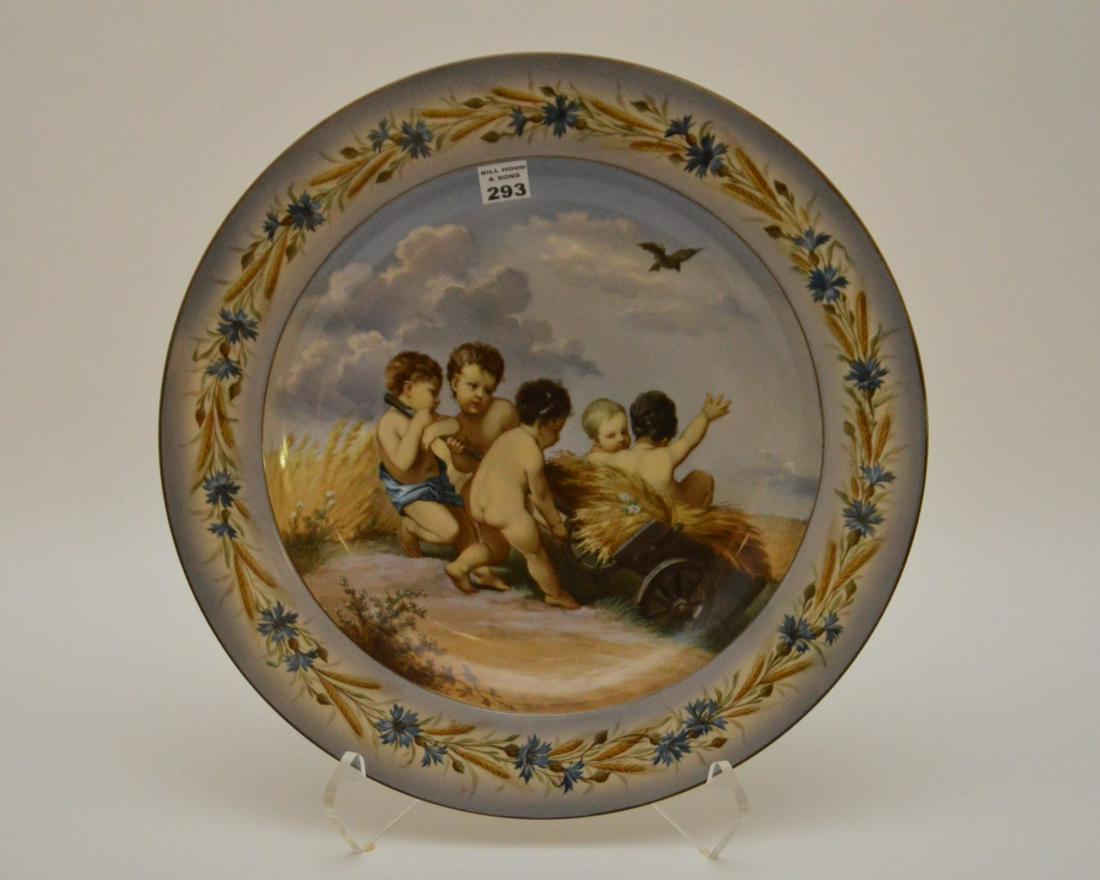 Porcelain Platter, Marked KPM with Puttis in Center, 15: Porcelain Platter, Marked KPM with Puttis in Center, 15 3/4"dia