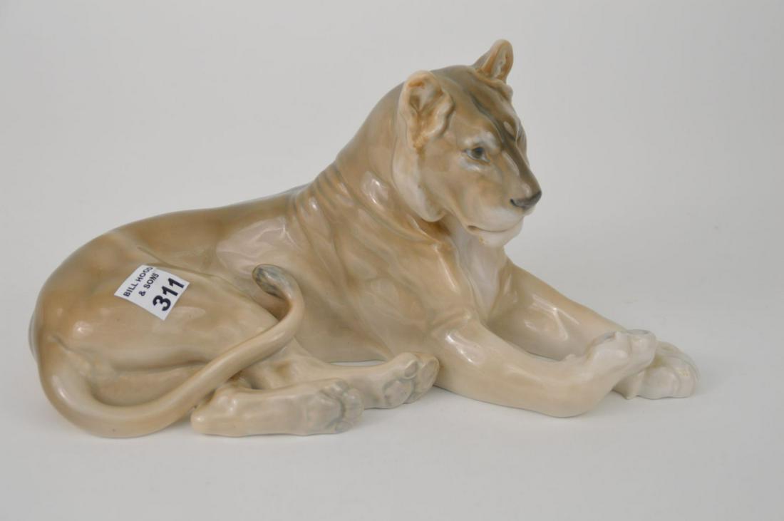 Royal Copenhagen Reclining Porcelain Lion, signed: Royal Copenhagen Reclining Porcelain Lion, signed