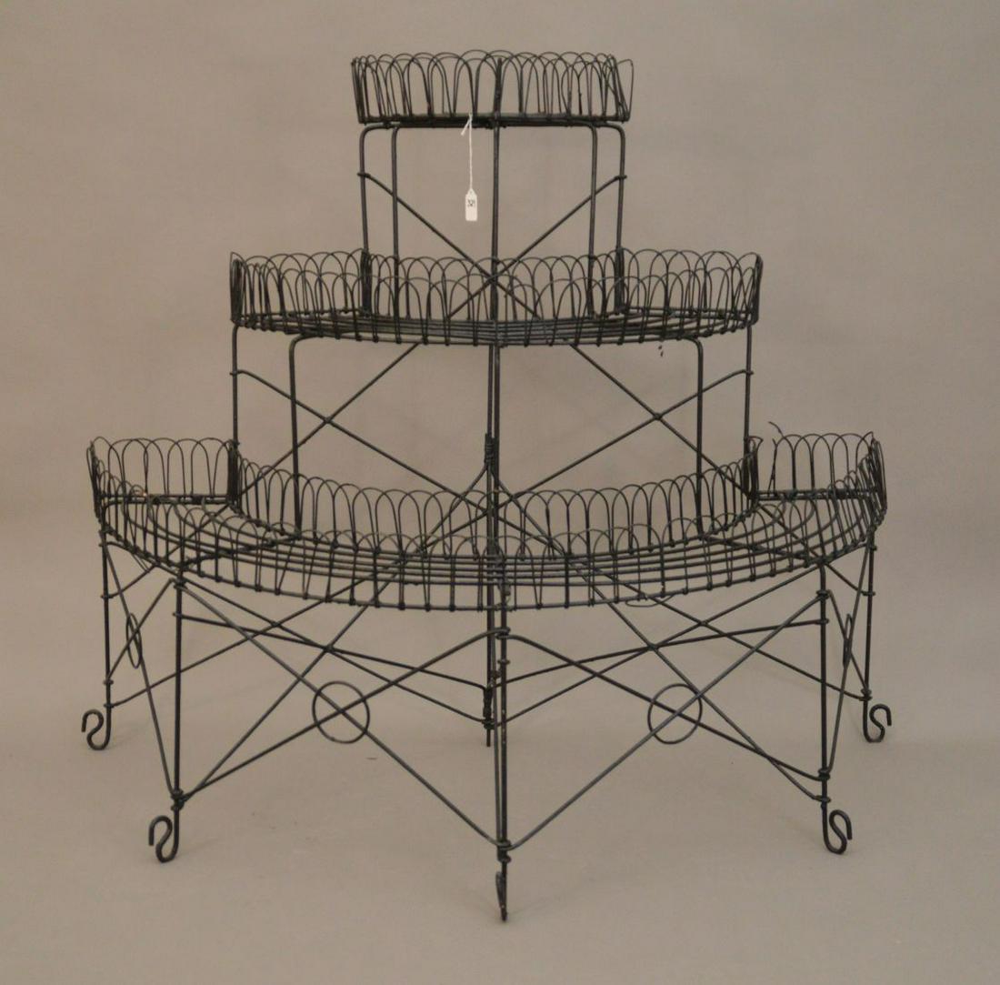 Black Metal Wire Demi Lune Plant Stand, 43h x 48w x 25d: Black Metal Wire Demi Lune Plant Stand, 43h x 48w x 25d inches