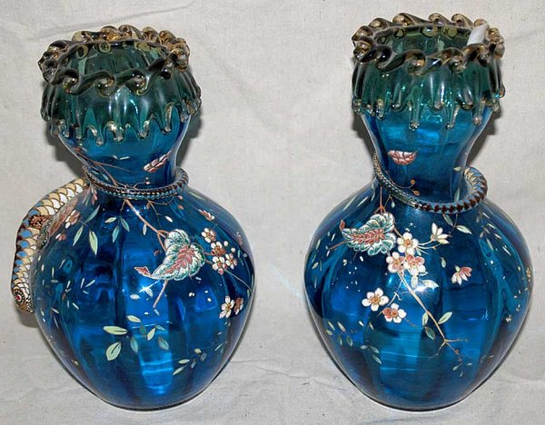 Pair of blue glass (possibly Moser/Bohemian) vase - 2