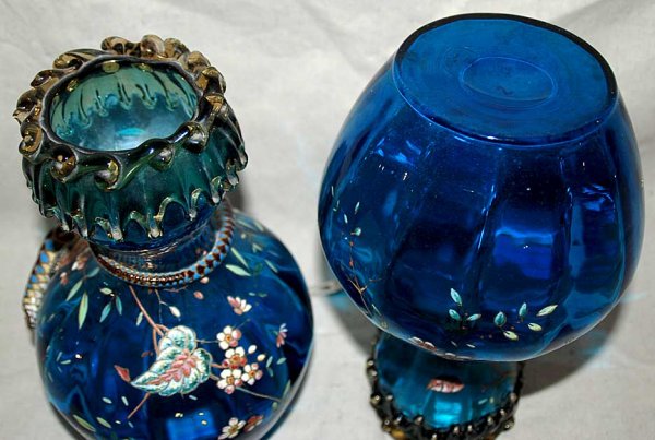 Pair of blue glass (possibly Moser/Bohemian) vase - 3
