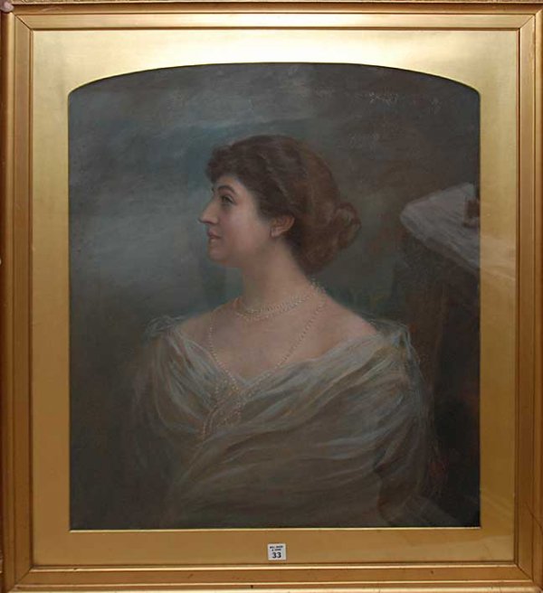 English School, pastel, woman with pearls, 30" x