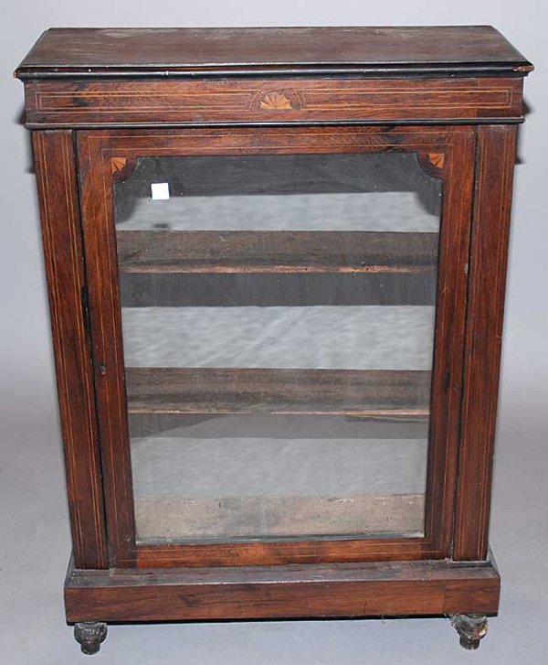 Mahogany inlay cabinet, missing back, single gla